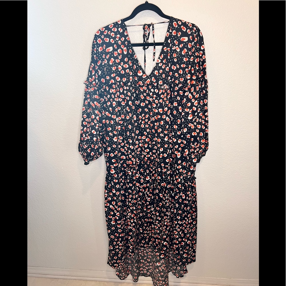 WHO WHAT WEAR- Black White Orange Print Womens High Low Dress Size XXL